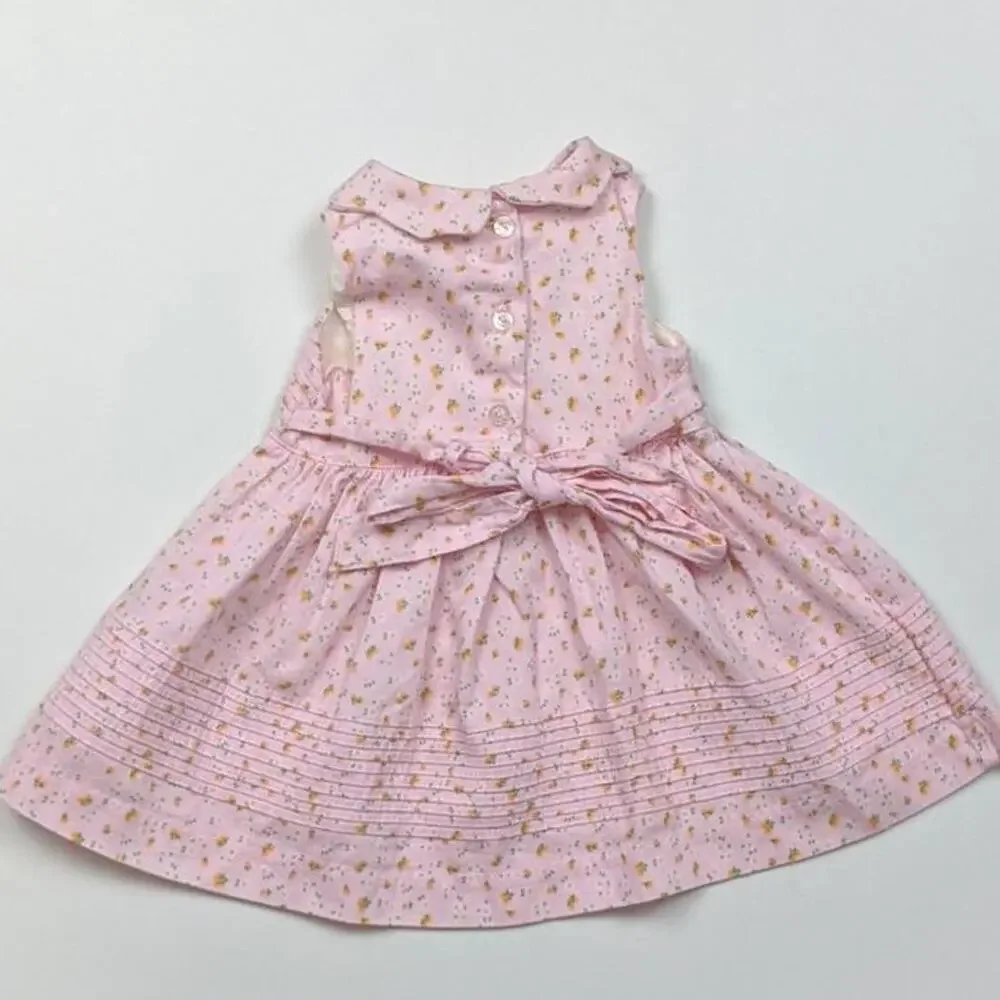 Laura Ashley Dress Baby Girls Size 6m Pink Floral Sundress Scalloped Collar